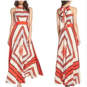 Eliza J Scarf Print Crêpe de Chine Fit & Flare Maxi Dress 6P